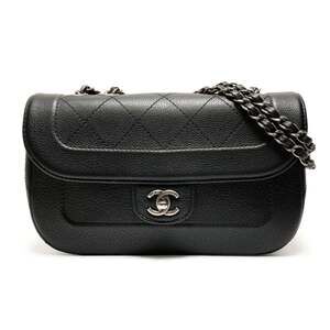 CHANEL Caviar Matelasse Single Flap Shoulder Bag, Black, WS26369